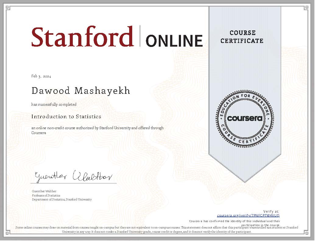 Introduction to Statistics Certificate
